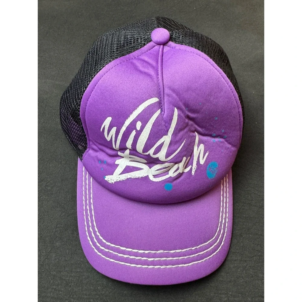 Roxy Wild Beach Trucker Hat Purple Black Mesh Snapback Cap Y2K Surf Streetwear